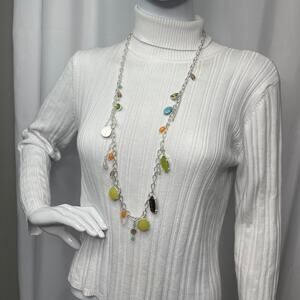 Lis Sophia silver tone necklace signed costume jewelry chain link charms pastel